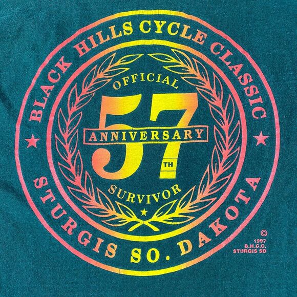 Vintage Black Hills Cycle Classic T Shirt 1997 Sturgis Single Stitch Green Siz L - Picture 4 of 7
